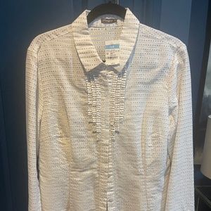 New with tags: J. McLaughlin White and Gold pleated front blouse
